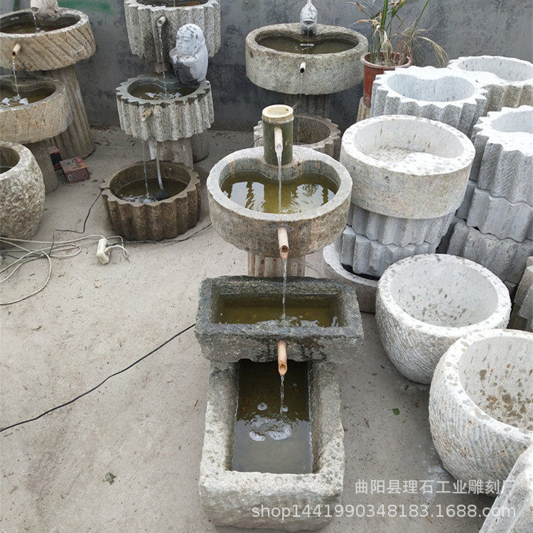 石雕老石槽石磨流水组合 仿古怀旧庭院阳台景观摆件石盘水槽