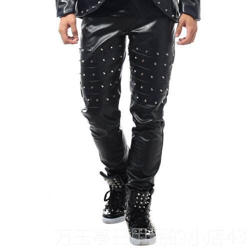 高档夜店酒吧男潮男DJ歌手人DS潮夜店衣服演出钉服铆皮裤