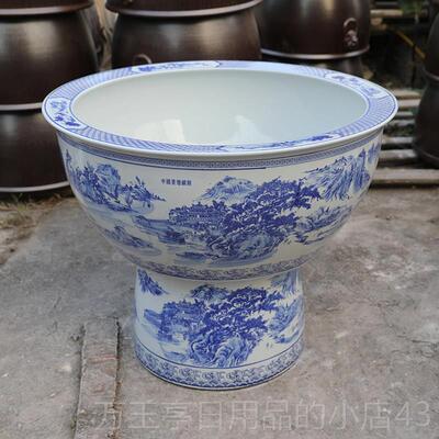 高档景德镇瓷缸落立柱式客厅鱼特大吸水石盆乌龟缸睡莲碗莲陶盆庭