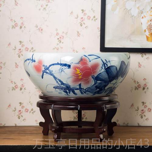 高档景德镇陶瓷鱼缸大号养乌龟盆绘碗青花养莲鱼盆睡莲缸荷花缸手