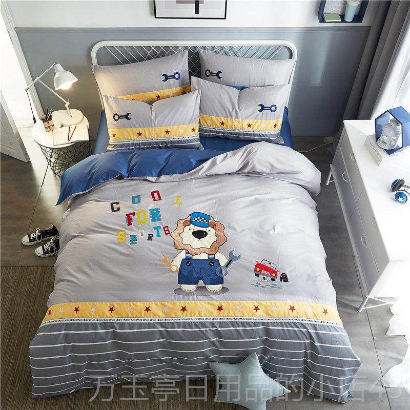 高档儿童纯棉四件笠女孩公主风卡通床单套被套件三套床男孩全棉床