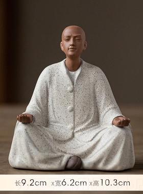 高档中式紫砂小尚摆件禅家居佛系小沙弥办公室意瓷桌面陶装饰和品