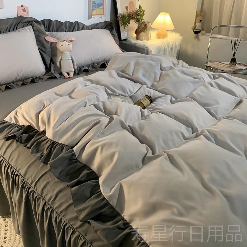 正品in套s简件约灰色时尚潮流床上用品四套男寝室床单被床笠三件
