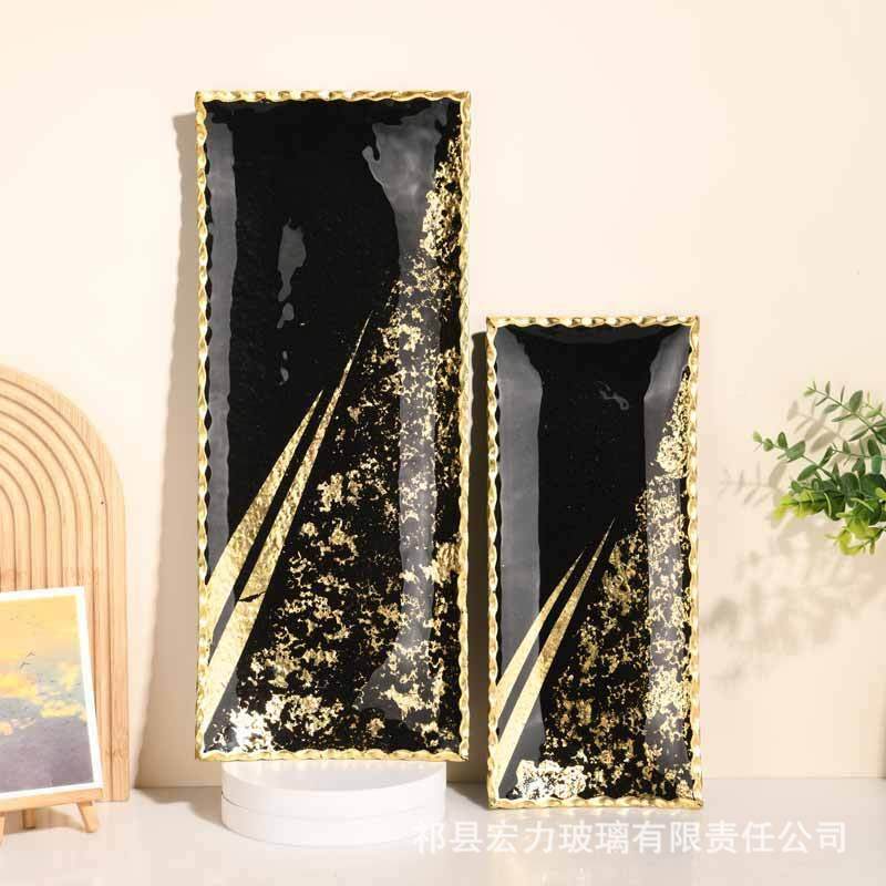 日式寿司EEZ盘子盘长条点心玻璃盘小吃盘西餐刺身盘长碟家用餐子