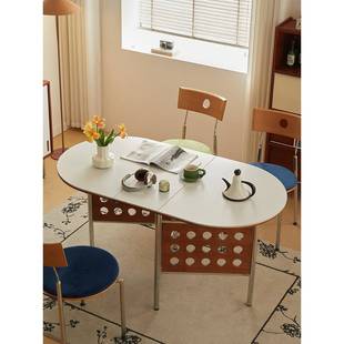 实木桌可合意折叠折叠岩板餐桌椭户圆饭桌中古风家用小型伸缩餐家