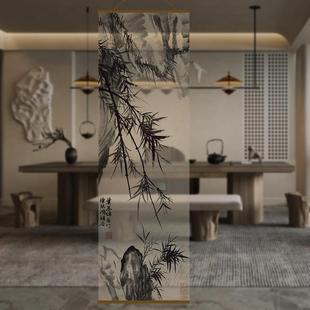 半透水帘墨古193风透景屏风纱中式卷帘隔竹帘挂帘断水墨窗帘纱透