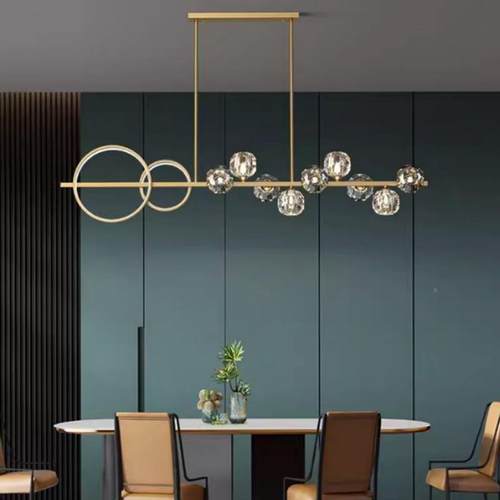 后现代全铜餐厅简吊灯客厅轻奢晶约圈双水灯高档60长条吧台灯具