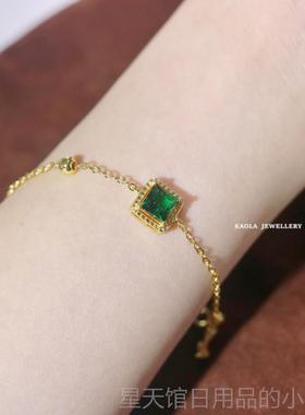 正品祖母绿方糖手镯妇女的黄金纯银母绿方单石手镯祖轻钻豪华法覆