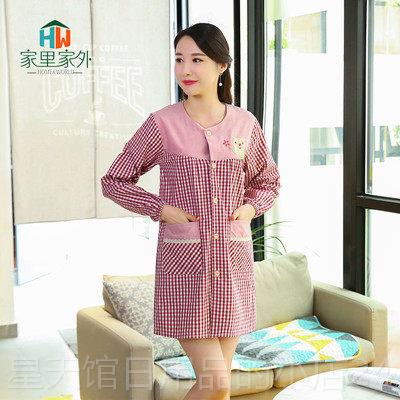 正品韩油版时尚防污厨房烧饭裙长袖前排扣纯棉罩衣定制女围服工作