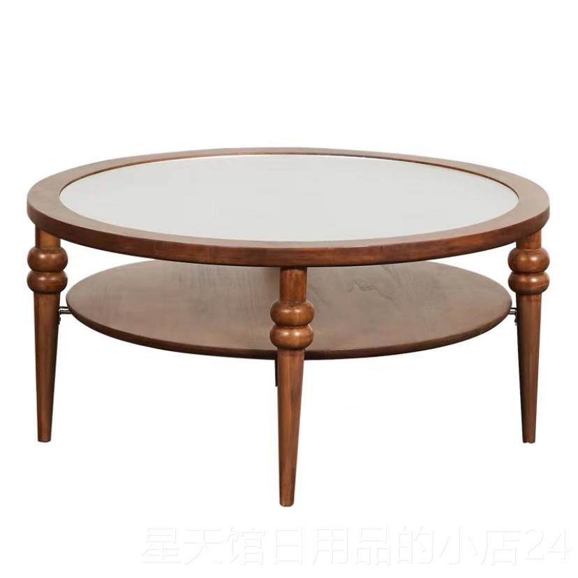 正品台中古北欧术实木茶小户型客厅设圆计师家具现代简约艺玻璃形