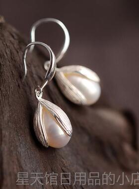 正品s925纯银手风镯女银镯子珍珠芙蓉简花系清新约森细款复古新款