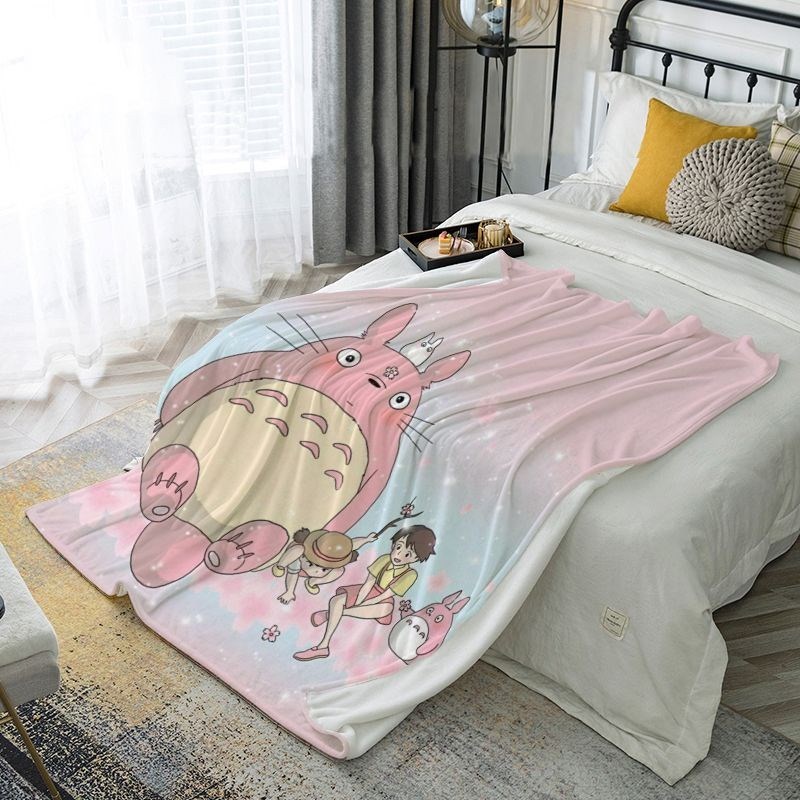 来图定制卡通龙猫学生宿舍可爱毛毯午睡办公室法兰绒盖毯加厚毯子