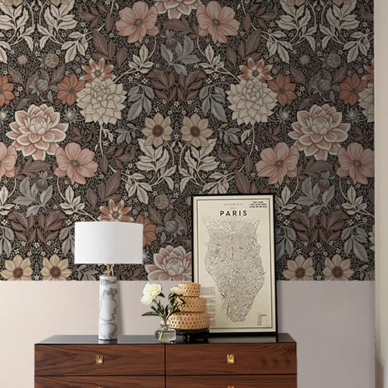 法式复古花纹壁纸卧室背景墙客厅电视背景墙餐厅民宿壁布定制壁画