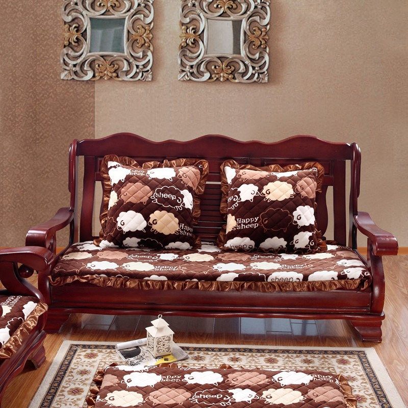 老旧款木沙发垫椅垫高密度木椅子毛绒复古老式木质红木实木带靠背