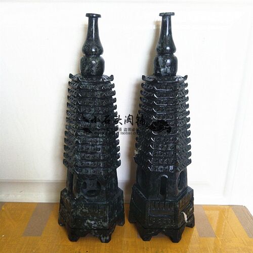 天然南阳独山玉宝塔摆件独玉玉石墨玉13层文昌塔家居工艺品摆设
