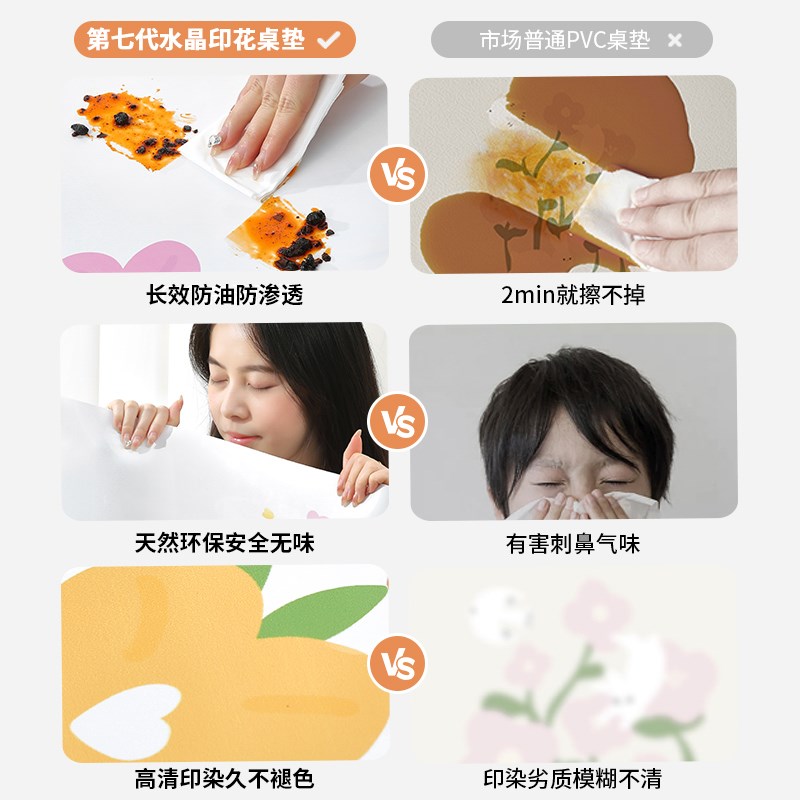 卡通可爱软玻璃圆形餐桌垫免洗防水防油防烫茶几垫桌面桌布保护垫