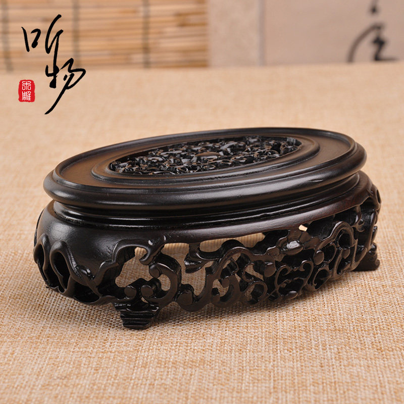 红木雕刻工艺品摆件底座实木托架椭圆形玉器奇石玉石花盆盆景底座图片