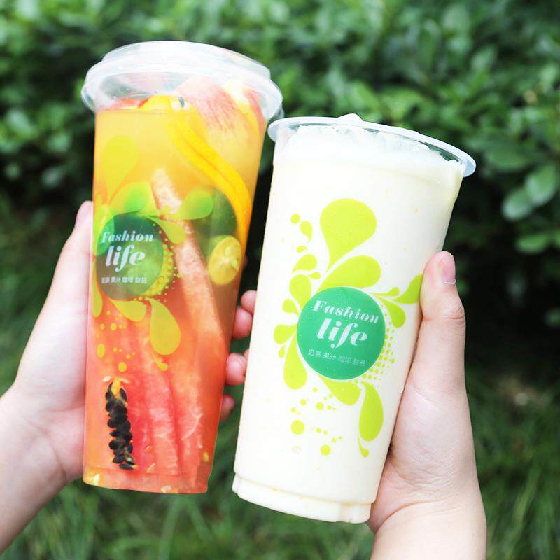90口径 一次性加厚奶茶塑料杯400/500/600/700ml冷饮杯子1000只装
