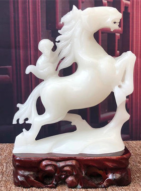 天然玉石十二生肖马摆件招财客厅玄关家居马上封侯桌面酒柜装饰品
