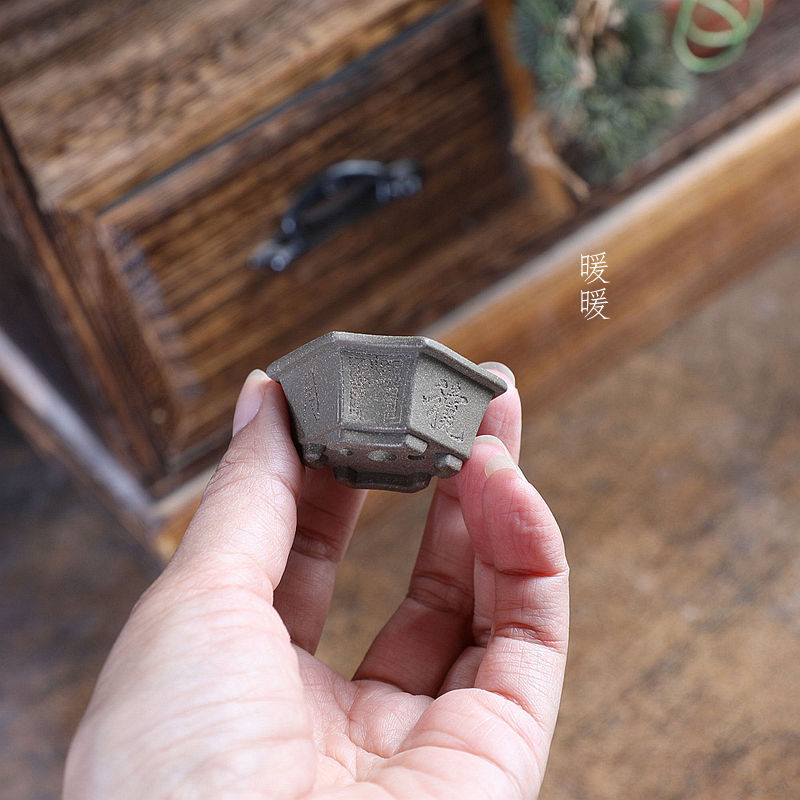 『迷你折叠六方』暖暖精选手工紫砂微型花盆盆景假山微景观拇指