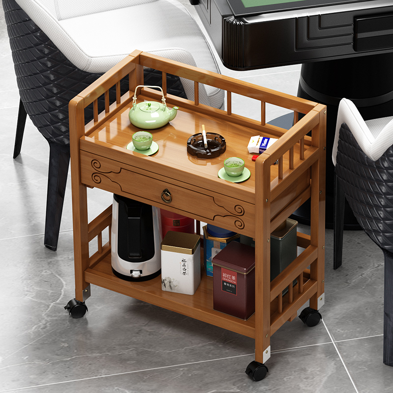 麻将桌茶几茶水架可移动边几棋牌室非实木小推车零食收纳摆放架子