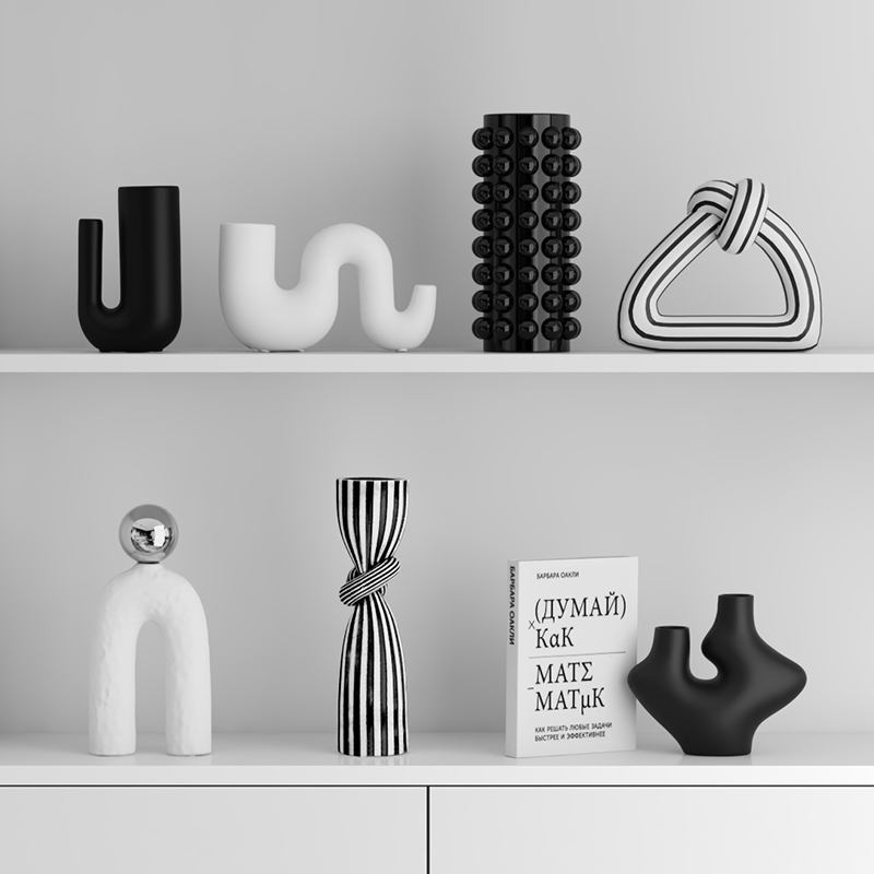 现代黑白艺术抽象酒柜摆件家居高档装饰品客厅电视柜小众软装摆设