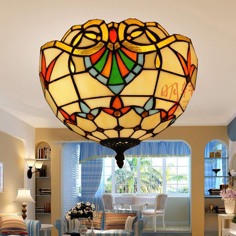 欧式温馨卧室房间书房吸顶灯巴洛克风格单头玻璃复古艺术吸顶灯