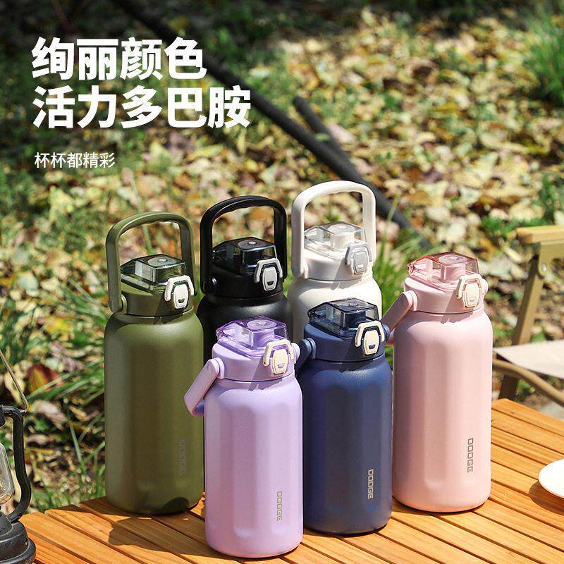 德系保温杯女士高颜值吸管杯直饮口大容量运动水壶316不锈钢水杯