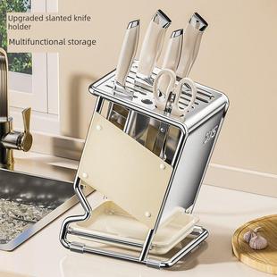 不锈钢厨房刀架置物架台面新款多功能刀具筷子笼一体放菜刀收纳架