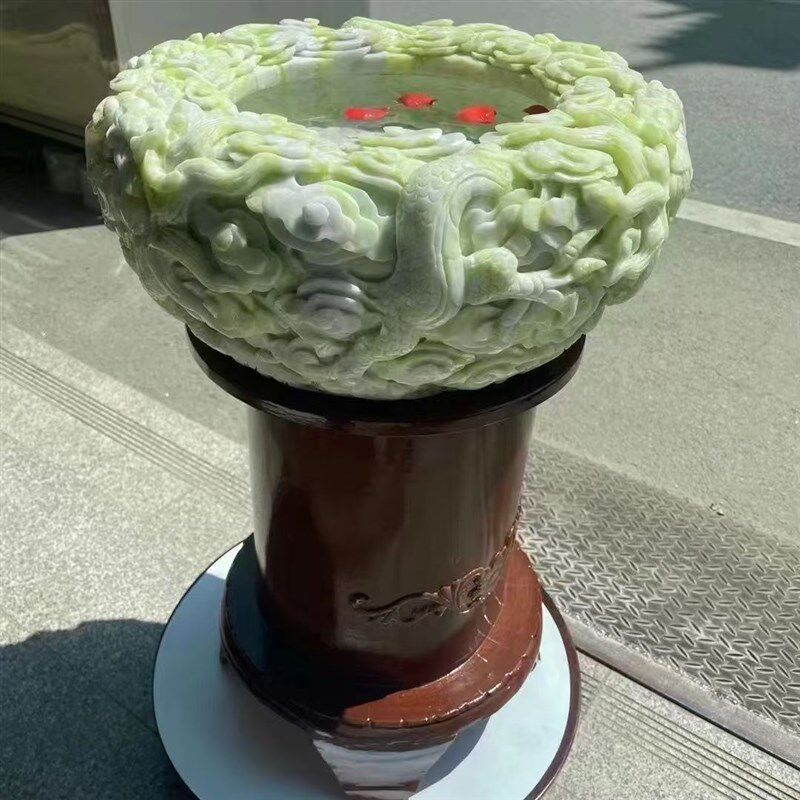 皇佳玉礼蓝田玉摆件祥龙玉缸鱼缸大号聚宝盆玉雕招财进宝玉器装饰