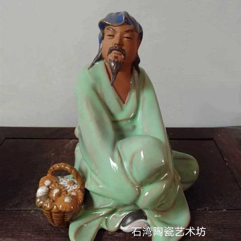 石湾陶瓷陶渊明盆景假山桌面客厅酒柜茶台创意装饰历史文人诗人