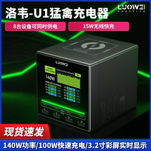 洛韦-U1猛禽充电器 多口USB充电器140W功率 无线充电彩屏实时显示