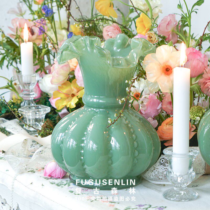 复古森林中古风彩色芬顿玻璃花瓶客厅桌面摆件法式奶油风花瓶南洋