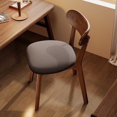 实木餐椅家用中古胡桃木餐桌椅子复古木质软包茶桌凳子靠背书桌椅