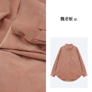 W.Diva【少女心】春季欧若风粉红色时尚灯芯绒长袖衬衫51S091413