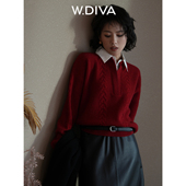 W.Diva 54Z113368 领V领羊绒羊毛衫 倾心 百搭都市通勤假两件衬衫