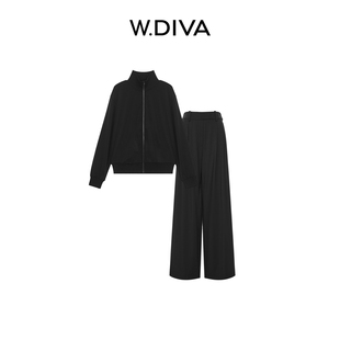 W.Diva【简构】时尚弹力休闲套装黑色大方纯欲慵懒风52D202487