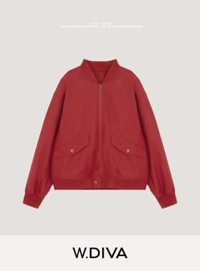 W.Diva【炽焰】真丝羊毛棒球夹克红色美式休闲外套53C142935