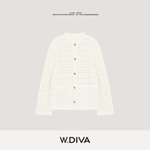 纯手工编制羊毛羊绒开衫 W.Diva 网格呼吸 镂空立领53Z012785