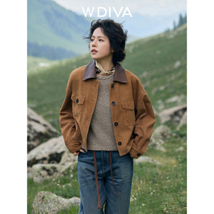 W.Diva【叙事诗】美拉德翻领复古真皮夹克老钱风松弛感53C102611