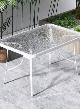 kgyu63N户外桌套装庭院白色玻璃长桌室椅闲外露天休茶桌藤椅5组合