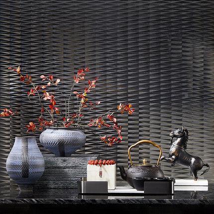 1768式釉彩陶瓷花器中样板房售楼处玄摆东方美关学蓝件黑色花瓶饰