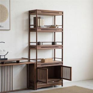 新中式 黑胡桃架木古架极简博老榆书书柜实木置物架办木公清风博古