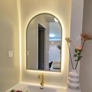 W关7法式 复古妆浴室镜卫生间化妆镜子拱929形壁挂玄镜洗手台镜梳