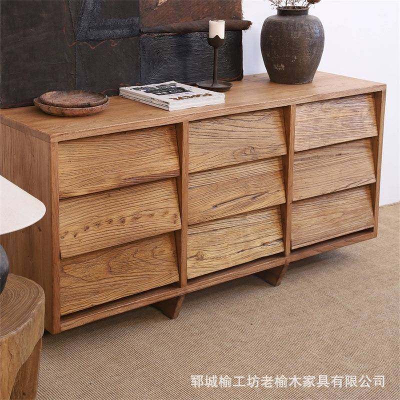 老榆木客厅墙餐柜边柜新中20240701式储物长方形9斗柜靠柜玄关抽,收纳整理,收纳柜,淘宝优惠券,粉丝福利购,淘宝优惠卷