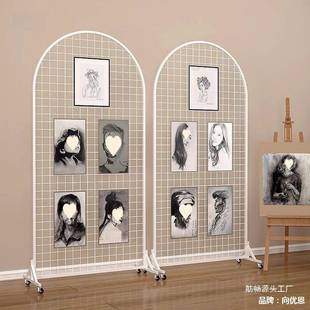 铁艺网置格折叠QED展示架幼儿园美区作法品书画展圆形立式移动工
