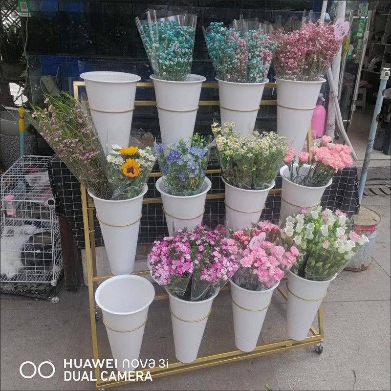 花店鲜花示架金色铁展艺架花子落地式架子带万阶向无品牌/轮多层