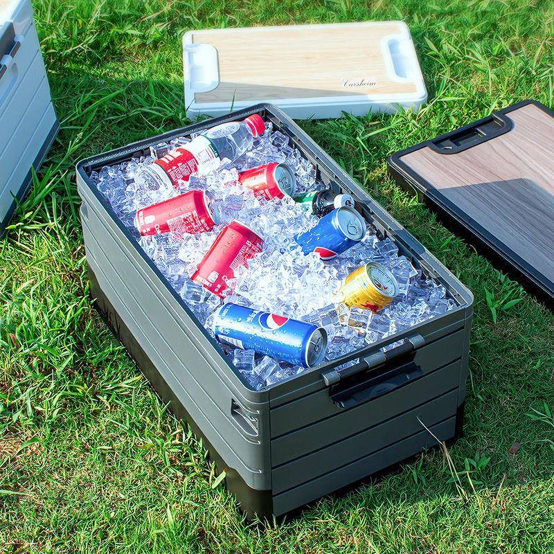 户外露营折491叠野g营纳收箱黑侧开车多功能加印loo木盖加厚载收