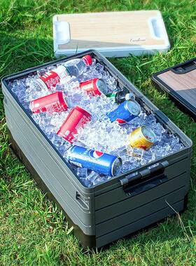 户外露营折491叠野g营纳收箱黑侧开车多功能加印loo木盖加厚载收