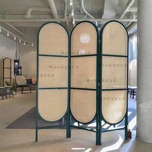 实木折屏风藤隔色断客移厅折木005叠动卧室遮挡家用玄关墙简约黑